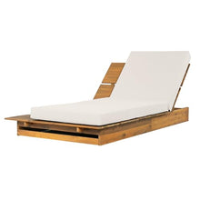 Merax Outdoor Chaise Lounge Set of 4, Acacia Wood Patio Reclining Chairs with 3-Position Adjustable Backrest, 4-Piece Sunbathing Recliner & 4" Thick Double-fold Cushion for Poolside, Garden, Cream