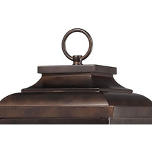 THE GREAT OUTDOORS Irvington Manor 3 Light Post Mount in Chelesa Bronze Finish with Clear Seeded Glass