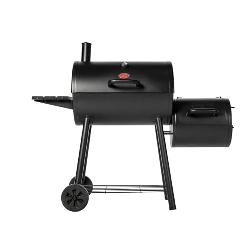 Char-Griller®Smokin Pro Charcoal Grill and Offset Smoker with Side Fire Box, Dual Damper Control, Chrome Plated Steel Warming Rack, 1,130 Cooking Square Inches in Black, Model CG30044223