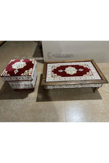 SODEF Seljuk Floor Table 35.4x23.6 in Wood and Carpet with Glass Top, Red - Traditional Accent Furniture for Living Room, Balcony, or Garden - Red