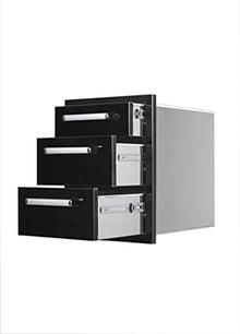 Bonfire Outdoor Kitchen Triple Drawer Stainless Steel 3 Layer Access Door Built in BBQ Drawer for BBQ Island, Black 304 Stainless Steel, CBATD-B
