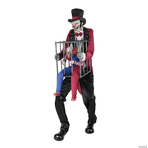 Seasonal Visions Animated Rotten Ringmaster with Clown Prop Black Red