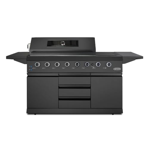 58 in. Newport Coll 6 Burner Propane Grill, Side Griddle, Matte Black