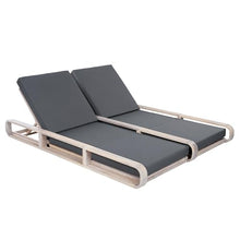 Merax Double Chaise Lounge Chair Outdoor with 4-Position Adjustable Backrest for Each Seat & 3-Fold Cushions, Acacia Wood Pool Sun Lounger for Patio Beach, 800lbs Capacity, Dark Grey+Light White