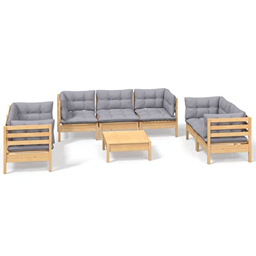 Heofavd 8-Piece Grey Solid Pine Wood Patio Furniture Set, Modular Outdoor Conversation Sofa with 100% Polyester Cushions 25"x25"x11.2", for Garden Balcony Backyard