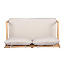 roomfitters Outdoor Wood Patio Loveseat Sofa, Modern Deep Seating 2 Seater Bench Couch with Cushions for Deck, Teak and Beige