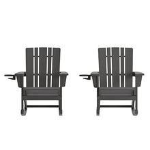 Taylor & Logan Hedley Adirondack Rocking Chair with Cup Holder, Weather Resistant HDPE Adirondack Rocking Chair in Gray, Set of 2