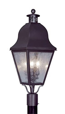 Livex Outdoor Post Light with Seeded Glass Shades Black