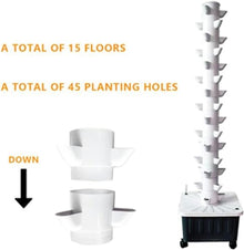 FLTRGO Hydroponics Growing System Indoor Garden Hydroponic Tower Growing Sytem 15 Layer 45 Plants Sites Vertical Hydroponic Tower with Pump and Movable Water Tank Hydroponic Tow