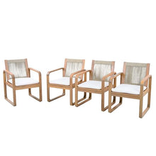 Christopher Knight Home Lebat Acacia Wood Outdoor Dining Chairs Set of 4, Wooden Patio Dining Chair with Water Repellent Cushion, Outdoor Kitchen Side Chair with Woven Rope Backrest, Light Teak+Beige
