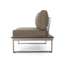 Hassyee Aluminium Loveseat with Extended Side Table and Soft Cushions for Poolside, Lawn, Backyard, Outdoor Armless Sofa with Slatted Tabletop for Balcony, Garden, Living Room