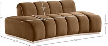 Meridian Furniture 44093Saddle-L Jace Collection Art Deco Loveseat, Ultra Luxe Saddle 460 GSM Velvet, Natural Finish Rubberwood Base, Eucalyptus Wood Frame, Tufting, 78.5" W x 38.5" D x 28" H, Saddle
