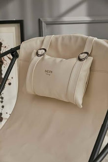 Mern Living Leather Folding Chair - Luxury Papasan Chair, Sling Accent Chair, Round Saucer Chair for Patio, Garden, Beach, Living Rooms and Bedrooms, Modern Furniture (Faux Leather, Off White)