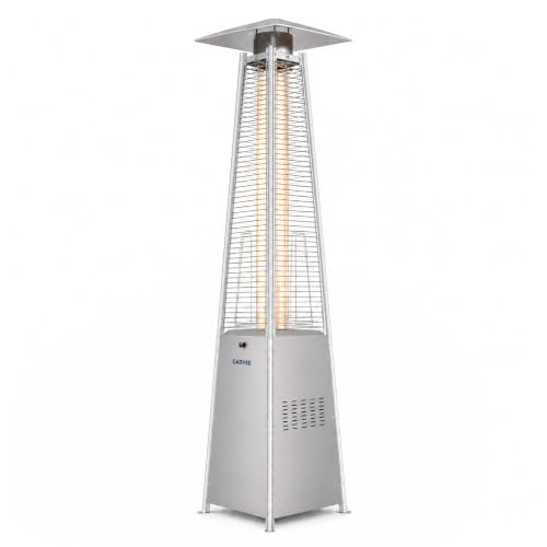 Garvee Pyramid Propane Patio Heater with Wheels & Waterproof Cover, Silver