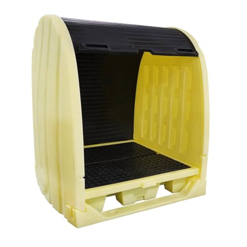 ENPAC Hardcover Spill Pallet Outdoor Storage with Drain, 6000 Lb Load Capacity, 66-Gallon Spill Capacity, Forkliftable, 65"x58"x69", 4-Drum EPA/OSHA Compliant