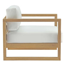 Pemberly Row Solid Teak Wood Outdoor Patio Armchair, Natural and White Finish, 29.5" H x 33.5" W x 34.5" D, Water-Resistant Cushions, Machine Washable Covers, Durable Outdoor Seating for Patio or