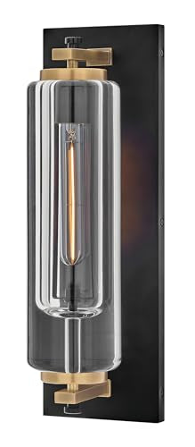 Hinkley Lourde Medium Outdoor Wall Sconce w/Lumiglo, Black with Brass