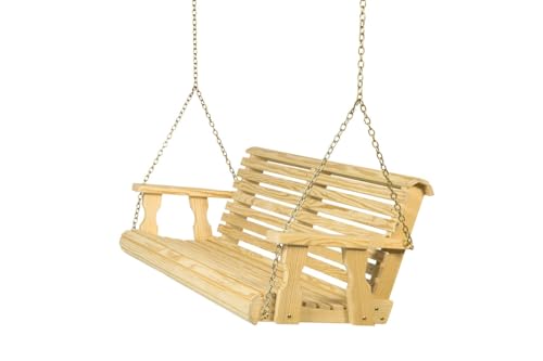 Amish Casual Heavy Duty 700 Lb Capacity Porch Swing (5 Foot, Unfinished) – Wooden Outdoor Roll Back Swing with Hanging Chains – Amish Made in the USA