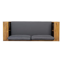 Merax Acacia Wood Outdoor Loveseat with Grey Cushion, Coastal Style Patio Daybed Loveseat Sofa with Rope Side Panels & Built-in Side Storage Shelves, 2-Seater Patio Bench for Garden Backyard
