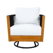 Christopher Knight Home Gunar Outdoor Acacia Wood Swivel Club Chair Set of 2 with Removable Cushion, 360° Swivel Accent Chair with Metal Frame+Handwoven Rope, Rotating Armchair, Natural+Black+Beige