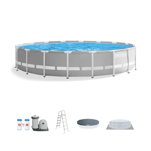 Intex Steel Frame Round Above Ground Swimming Pool Set Gray
