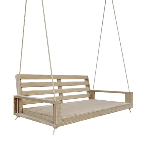 Amish Casual The Waterford Amish Crafted Hanging Bed Swing for Porch with Modern Backrest, Made in The USA from Kiln Dried Pine (Unfinished, 4 Foot)