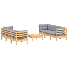Heofavd 7 Piece Modular Garden Lounge Set Grey Solid Pinewood Patio Furniture Set with Polyester Cushions Modern Outdoor Conversation Set for Garden Balcony and Backyard
