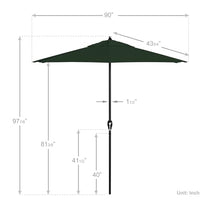 California Umbrella 7.5' Rd Aluminum Patio Umbrella, Crank Lift, Auto Tilt, Black Finish, Sunbrella Forest Green