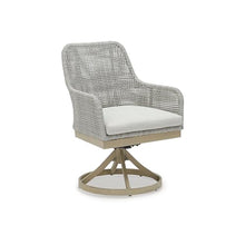 Signature Design by Ashley Seton Creek Cottage Nuvella Weather Resistant Fabric Outdoor Swivel Dining Chair with Cushion, Set of 2, Light Brown & Light Gray