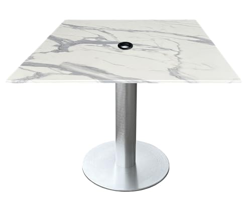 Holland Bar Stool Co. Indoor/Outdoor 30" Tall OD219 Brushed Aluminum Table with 36" x 36" Square EuroSlim White Marble Top with Umbrella Hole
