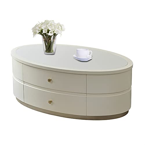 Living Room Table Modern Luxury Coffee Table with Unique Desktop and Stable Base, Oval Sofa Table Center Table with 2 Large Drawers, for Living Room and Office Outdoor Side Table (Color : A, Size :