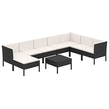 Heofavd 9-Piece Modular Patio Furniture Set in Matte Black PE Rattan Outdoor Sectional Sofa with Cream Cushions Square Table Seats 9 for Garden Balcony Backyard and Terrace