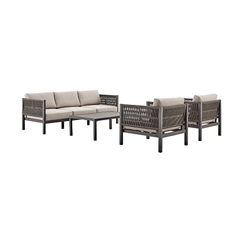 Armen Living Cuffay Modern Outdoor Patio Conversation Furniture Set Brown Aluminum and Taupe
