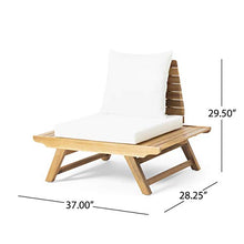 GDFStudio Outdoor Acacia Wood 4 Seater Chair Set with Side Table and Coffee Table, and White