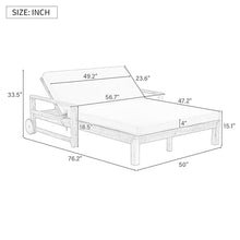 Farmhouse-Styled Wooden Outdoor Double Sunbed with Adjustable Backrests for Ultimate Relaxation 2 People Patio Daybed Seating with Wheels, Garden Reclining Chaise Lounge (Beige Cushion)