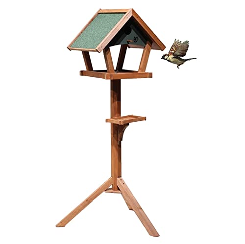 WXLYJXUE Birdfeeder Outdoor Wooden Bird Feeder Pole Hanger for Outside with Roof and Feeder Tray Easy to Assemble for Garden Yard Decoration