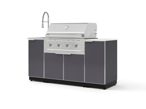 NewAge Products Classic Series 5PC Aluminum Slate Gray Modular Outdoor Kitchen Grill Island with 36" Performance Grill NG - 24"D x 68"W x 57.15"H