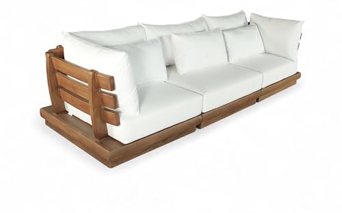 Meridian Furniture 111White-S3A Mirella Collection Modern | Contemporary Outdoor Patio 3pc. Modular Sofa with Solid Teak Frame, Water Resistant Fabric, 113" W x 38" D x 27" H, White