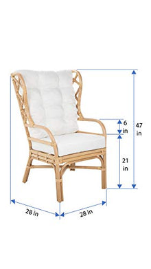 Kouboo Rattan Wingback Chair with Cushion, Chippendale Style, Light Brown