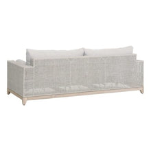 Outdoor Escape White Outdoor Sofa 90 Inches, Solid Teak Base with Intricate Rope Weave, Removable Cushions, 2 Bolster Pillows for Patio
