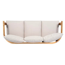 GDFStudio Acacia Wood 3-Seater Sofa Outdoor, 74'' Patio Acacia Wood Sofa Chair, Curved Wooden Lounge Seating for Backyard Garden, Outdoor Entertaining Furniture, Light Teak+Beige