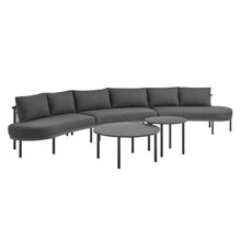 Modway Porta 5-Piece Outdoor Modular Sofa Set in Charcoal Anthracite – Patio Conversation Set with Outdoor Nesting Coffee Tables with Aluminum Frames, Woven Rope, and Cushions