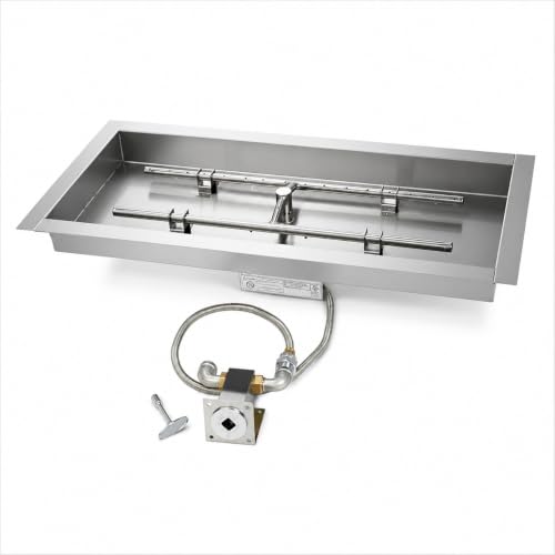 HPC Fire Match Light Gas Fire Pit Kit, 30x12-Inch Pan 24x6-Inch Burner, Propane Gas for Bulk Tank (TOR-MLFPK30X12-H-FLEX-LP)