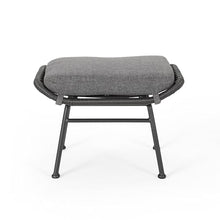 Benzara Margo Outdoor Ottoman Set of 2, 24 Inch Iron with Cushion Gray Black