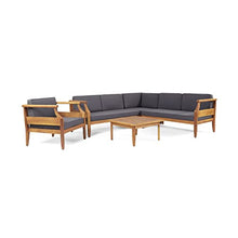 Christopher Knight Home Aston Outdoor 5 Seater Sectional Chat Set with Club Chair - Acacia Wood - Teak/Dark Gray