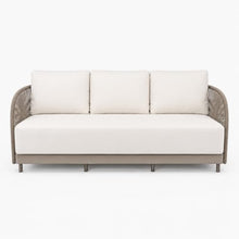 Outdoor Couch Elementi Malibu Patio Sofa, 3 Seat Outdoor Patio Furniture Sofa with Aluminum Rope Frame and Sunbrella Canvas 5453 Cushions, Taupe, 89.8 x 33.1 x 30.7 in