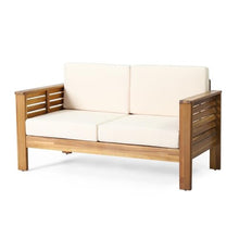 Acacia Wood Outdoor Furniture Set with Water-Resistant Cushions, Patio Club Chair and Loveseat with Matching Side Table, All-Weather Slat Design Seating (Brown,LOVESEAT+2 Chair+Table)