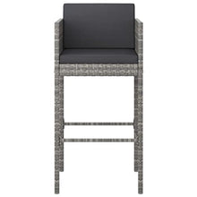 KUPTYERFG 5-Piece Patio Bar Set, Grey PE Rattan Outdoor Bar Table and Stools with Tempered Glass Top and Cushioned Seats, Modern Wicker Bistro Furniture for Garden Yard