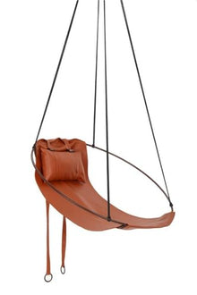 Hanging Hammock Swing Chair Single Person Round Design Metal Frame for Indoor Outdoor Use Seat... - Terracotta/Brown