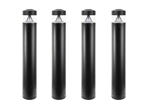 Solus Round LED Bollard Path Light – 10W Integrated LED, 937 Lumens, 4000K – Modern Outdoor Walkway Light, ETL Listed, Black or Bronze (Black, 4 Pack)